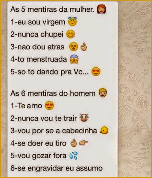 5 mentiras da mulher vs 6 mentiras do homem