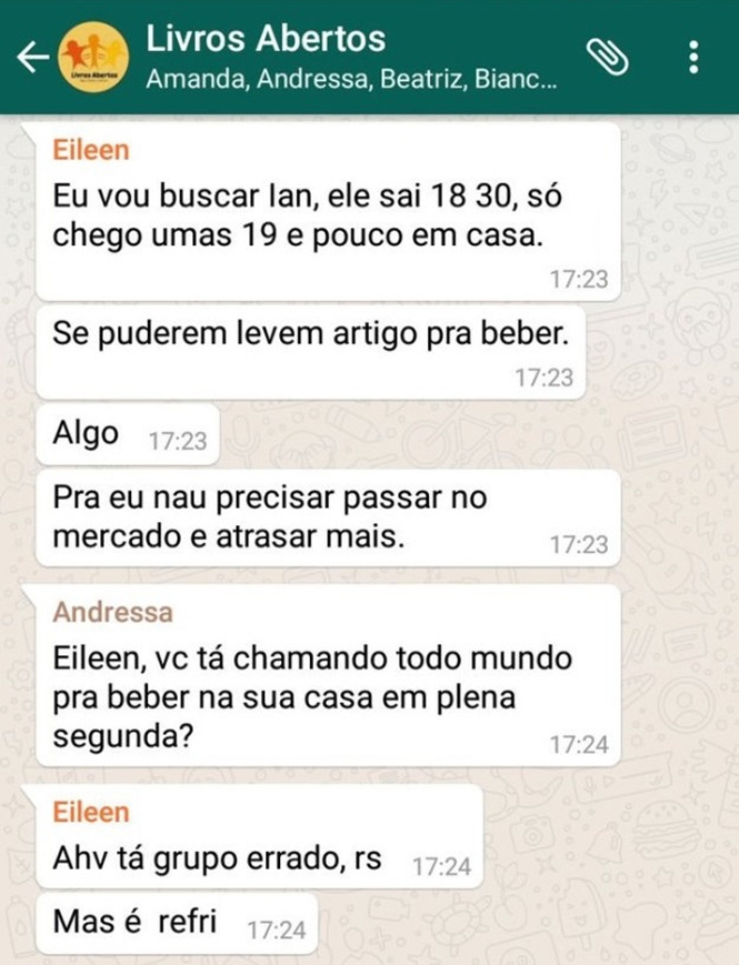 pessoas que enviaram mensagens para o grupo errado do Whatsapp 4