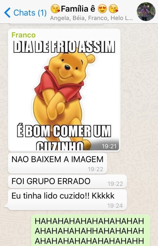 pessoas que enviaram mensagens para o grupo errado do Whatsapp