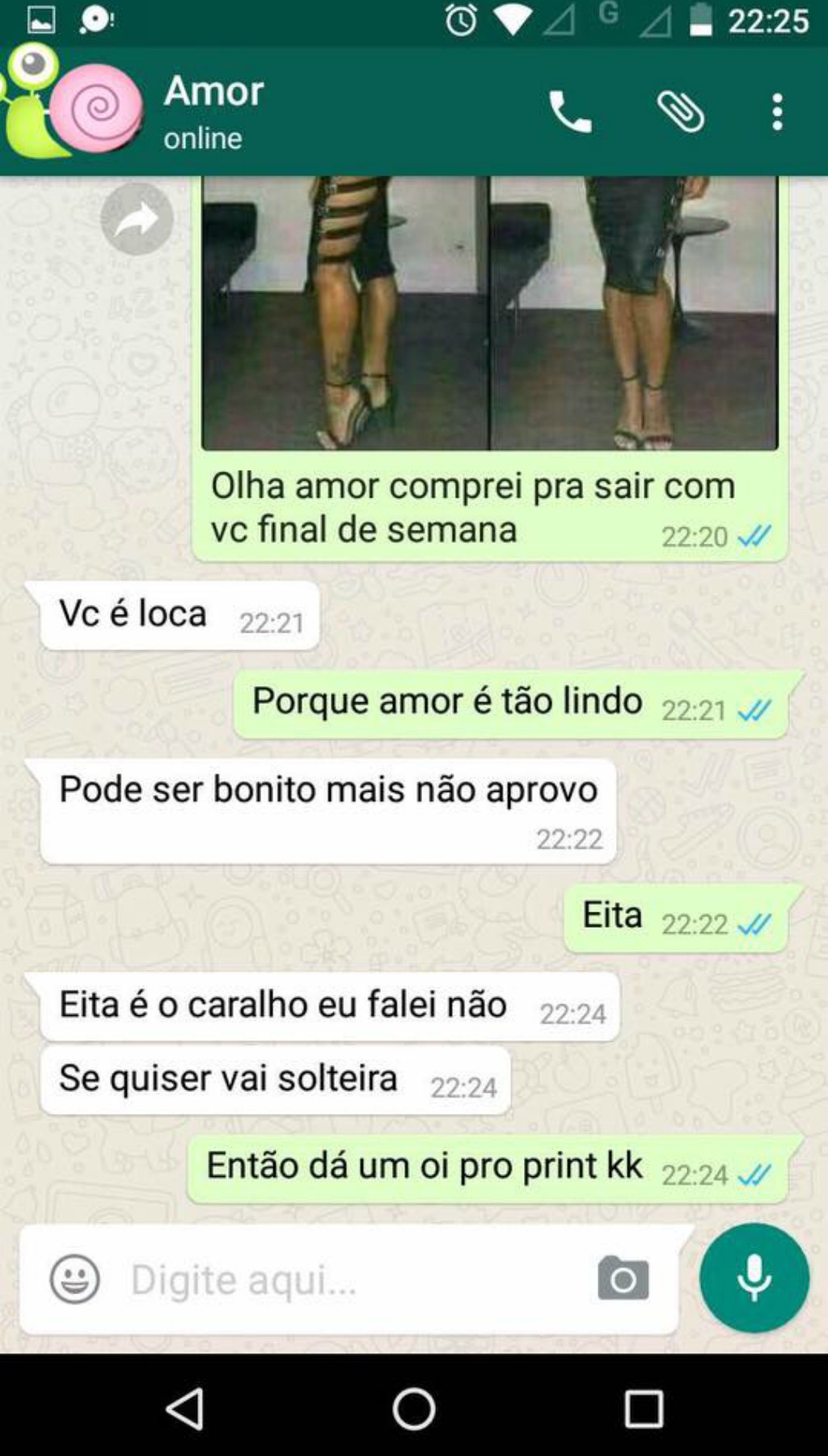 print polêmico sobre o teste do vestido de Aline Riscado