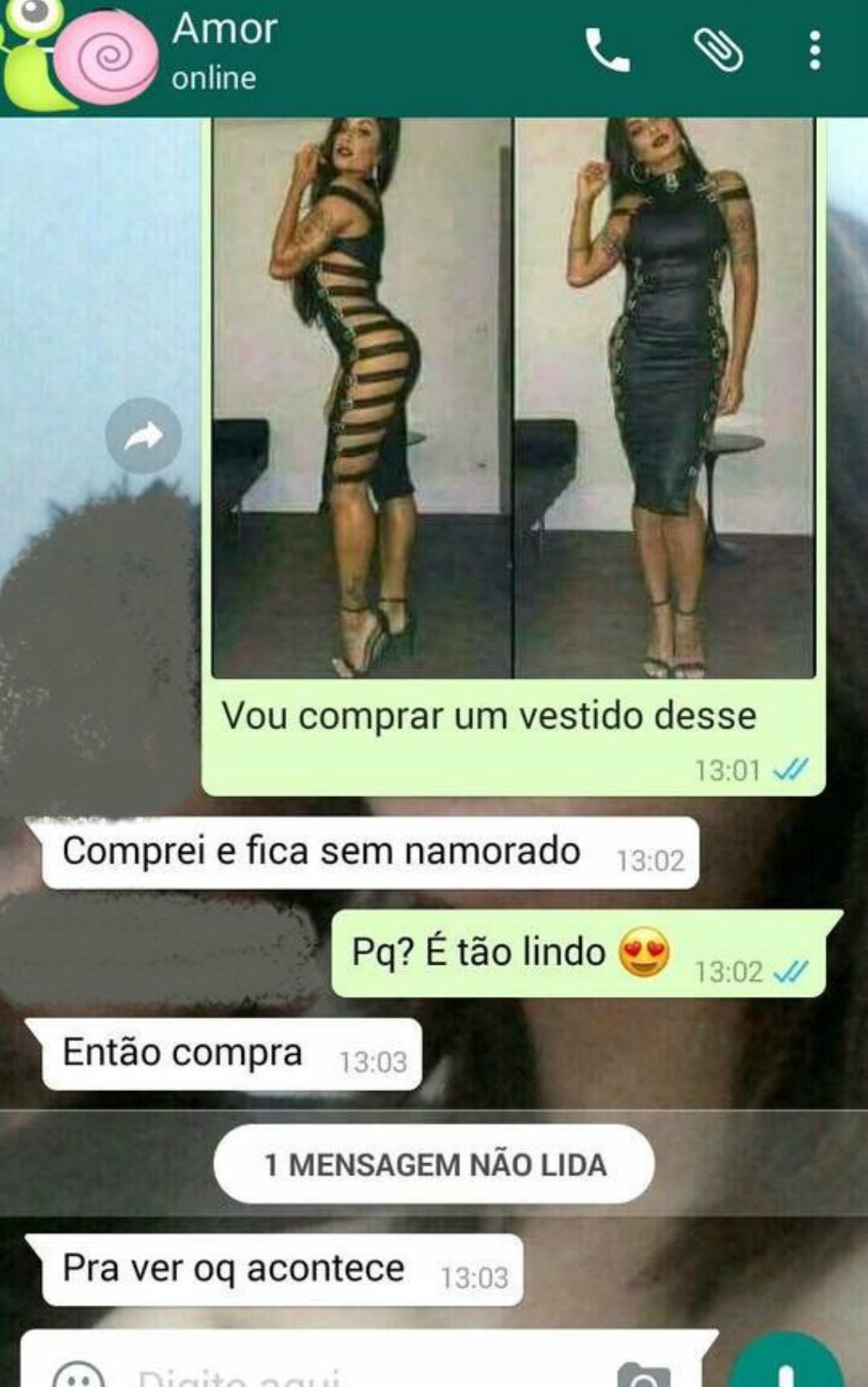 print polêmico sobre o teste do vestido de Aline Riscado