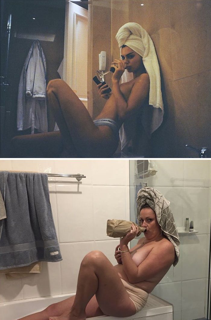 Mulher continua recriando fotos que as celebridades postam no Instagram e resultado é hilário