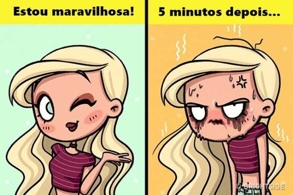 ilustração mostrando como é difícil para uma mulher encarar o calor no dia a dia