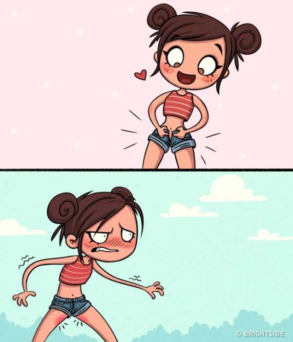 ilustração mostrando como é difícil para uma mulher encarar o calor no dia a dia