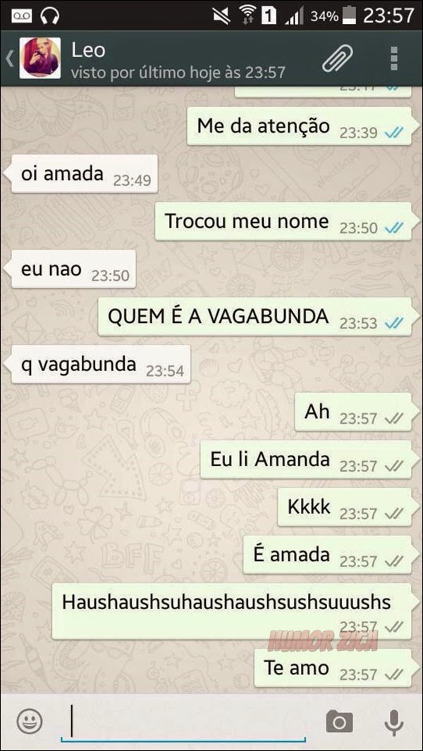 print de whatsapp mostrando namorada ciumenta