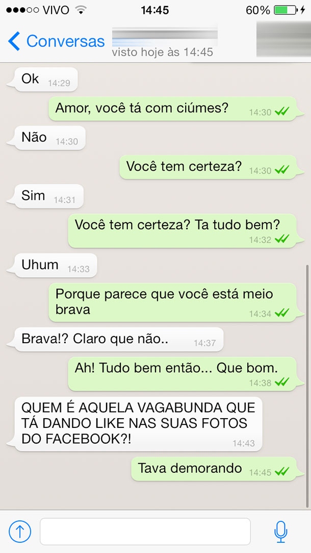 print de whatsapp mostrando namorada ciumenta