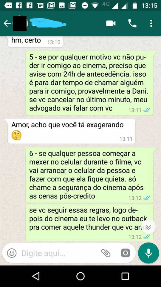 print de whatsapp com regras de convivência