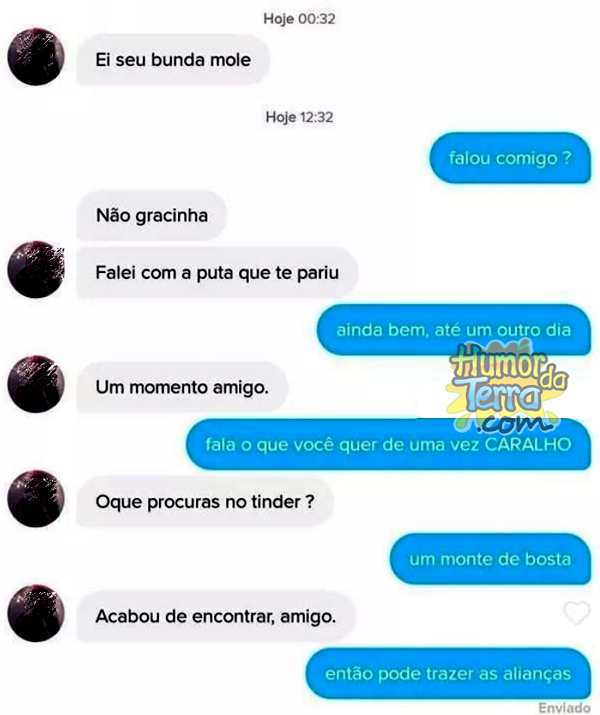 print de conversa do tinder mostrando conversa estranha que no final os dois estranhos ficam juntos